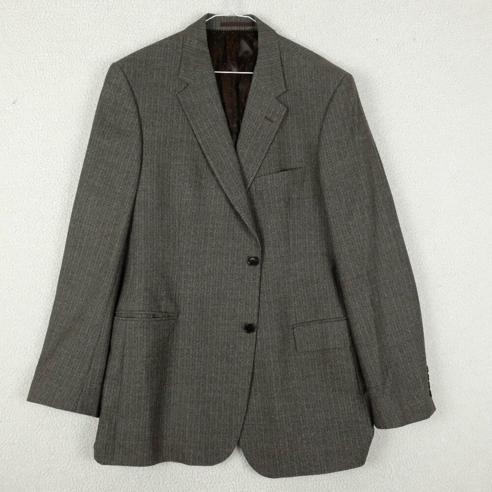 Sand Blazer Mens 54 44L Gray Striped Marzotto Wool Two Button Vented Business